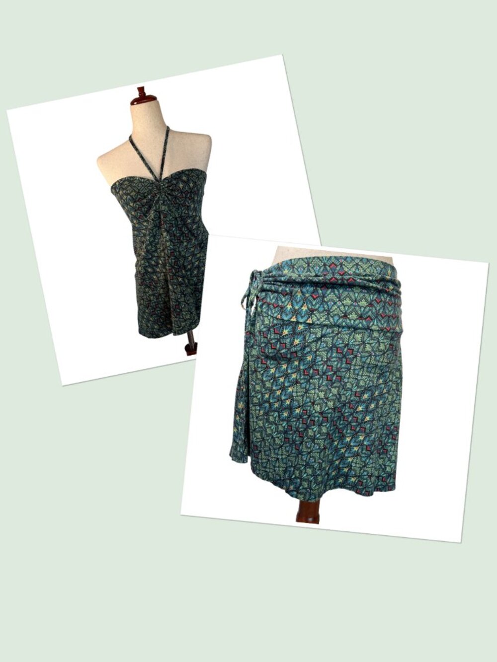 Patagonia Lithia Skirt Converts To Bandeau Top M Green Floral Organic Cotton